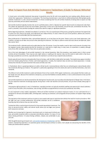 What To Expect From Anti-Wrinkle Treatment In Twickenham A Guide To Natural, Refreshed Results