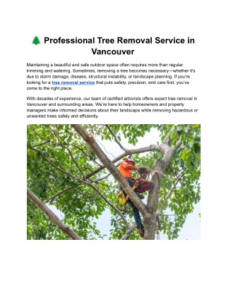 Professional Tree Removal Service in Vancouver