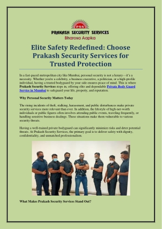 Top-Rated Private Body Guard Service in Mumbai – Prakash Security Services