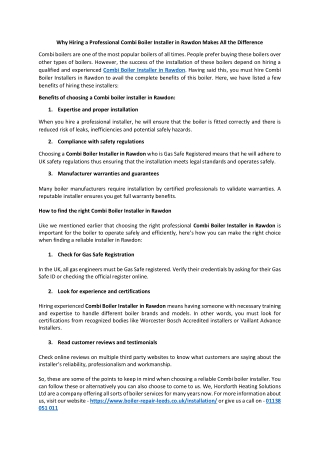 Why Hiring a Professional Combi Boiler Installer in Rawdon Makes All the Difference