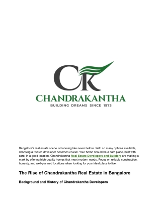 Real Estate Developers and Builders in Bangalore