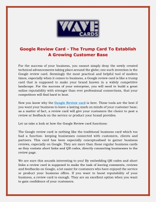 Google Review Card - The Trump Card To Establish A Growing Customer Base