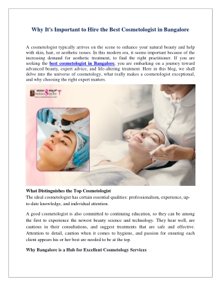 Why It's Important to Hire the Best Cosmetologist in Bangalore