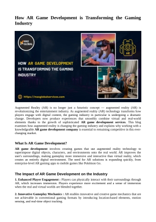 How AR Game Development is Transforming the Gaming Industry