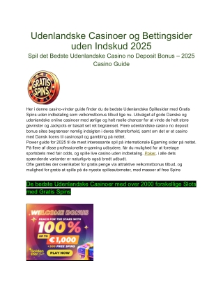 Udenlandske Casinoer og Bettingsider uden Indskud 2025
