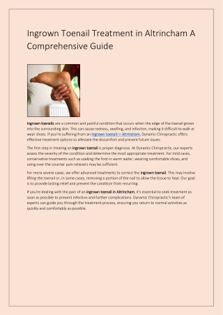 Ingrown Toenail Treatment in Altrincham A Comprehensive Guide