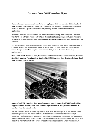 Stainless Steel 304H Seamless Pipes