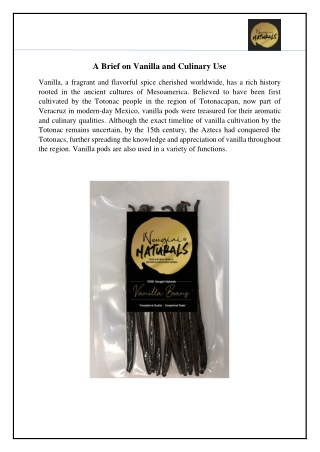 A Brief on Vanilla and Culinary Use