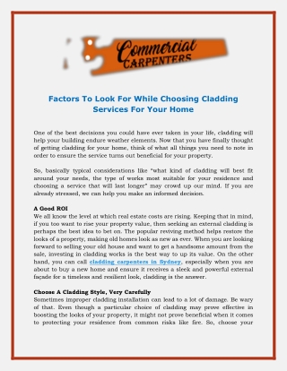 Factors To Look For While Choosing Cladding Services For Your Home