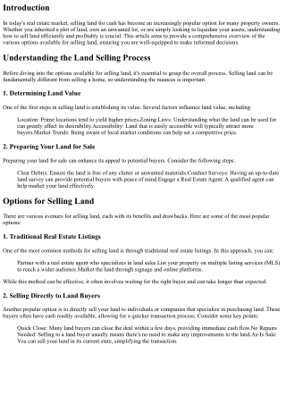 Sell Land for Cash: Exploring Your Options