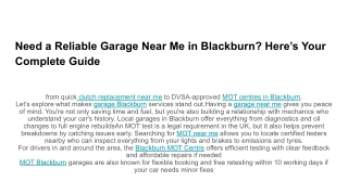 Need a Reliable Garage Near Me in Blackburn_ Here’s Your Complete Guide