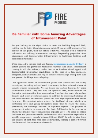 Be Familiar with Some Amazing Advantages of Intumescent Paint
