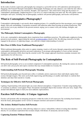 “Engaging with Yourself Through Contemplative Photography Techniques”