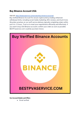 All Country Buy Binance Account USA