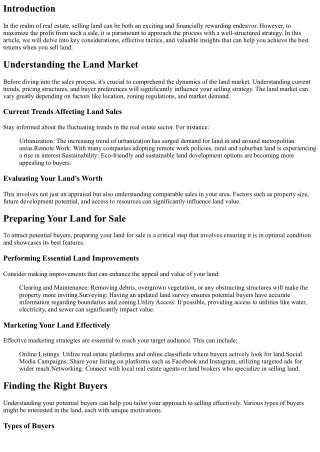 Maximizing Profit When You Sell Land