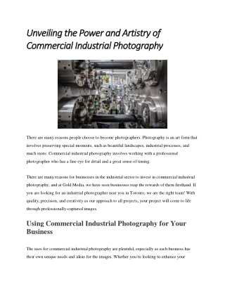 Unveiling the Power and Artistry of Commercial Industrial Photography