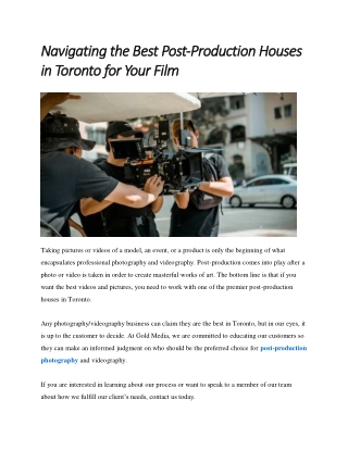 Navigating the Best Post-Production Houses in Toronto for Your Film