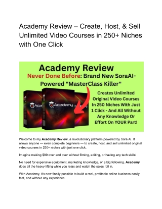 Academy Review – Create, Host, & Sell Unlimited Video Courses in 250  Niches with One Click
