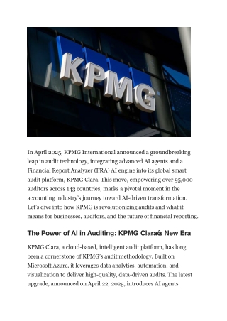 KPMG’s AI Revolution Transforming Audits with Clara AI
