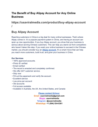 The Benefit of Buy Alipay Account for Any Online Business