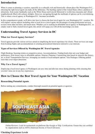 How to Choose the Best Travel Agent for Your Washington DC Vacation