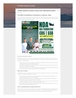 Top NDA Foundations Coaching In Lucknow, India-  Shield Defence Academy