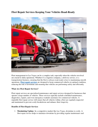 Fleet Repair Services Keeping Your Vehicles Road-Ready