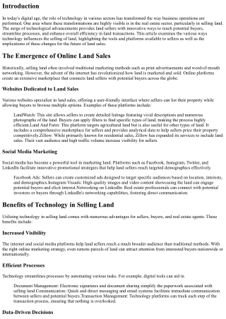 The Role of Technology in Selling Land