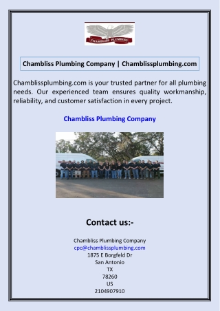 Chambliss Plumbing Company Chamblissplumbing.com