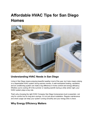 Affordable HVAC Tips for San Diego Homes