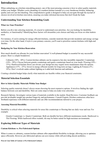 How to Select Quality Materials Within Your Budget