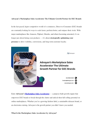 Advayan’s Marketplace Sales Accelerator The Ultimate Growth Partner for D2C Brands