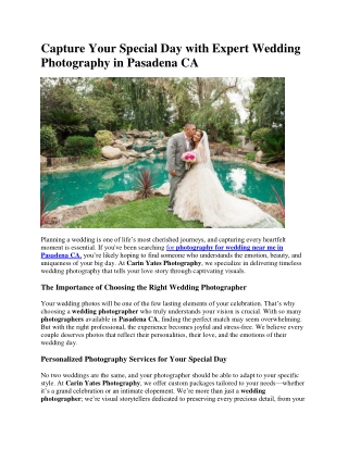 Capture Your Special Day with Expert Wedding Photography in Pasadena CA