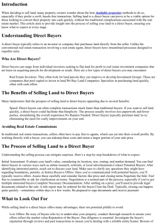 What to Expect When Selling Your Land to a Direct Buyer