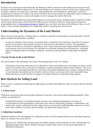 Exploring the Best Markets for Selling Land