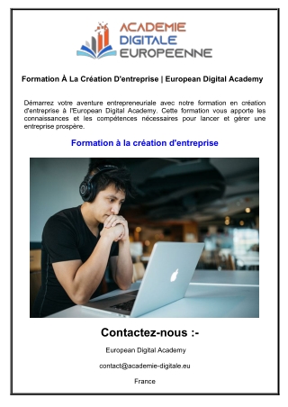 Formation À La Création D'entreprise  European Digital Academy