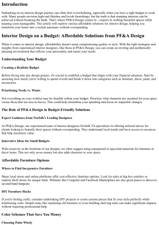 Interior Design on a Budget: Affordable Solutions from PF&A Design