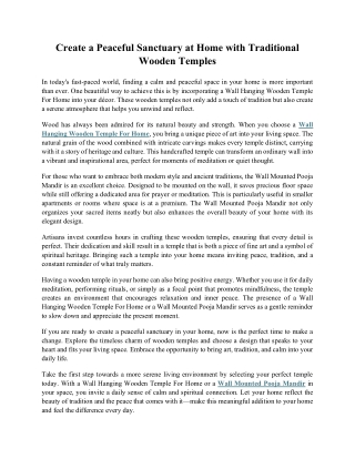 Create a Peaceful Sanctuary at Home with Traditional Wooden Temples