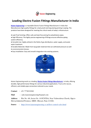 Leading Electro Fusion Fittings Manufacturer in India- Kaizen