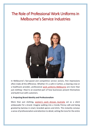 The Role of Professional Work Uniforms in Melbourne’s Service Industries