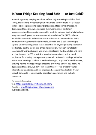 Is Your Fridge Keeping Food Safe- Food Safety Training in Kerala