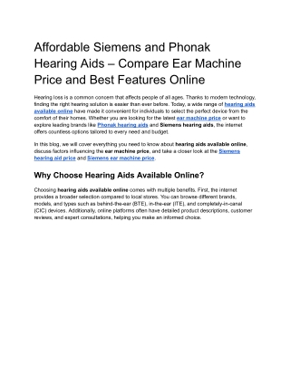 Affordable Siemens and Phonak Hearing Aids – Compare Ear Machine Price and Best Features Online