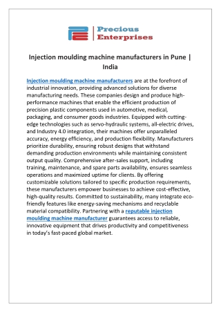 Injection moulding machine manufacturers