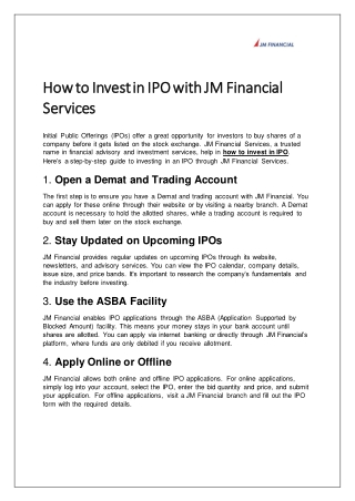 How to Invest in IPO with JM Financial Services