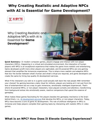 Why Creating Realistic and Adaptive NPCs with AI is Essential for Game Development