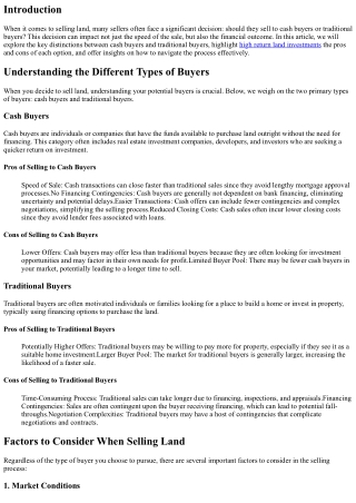 We Buy Land: Selling to Cash Buyers vs. Traditional Buyers