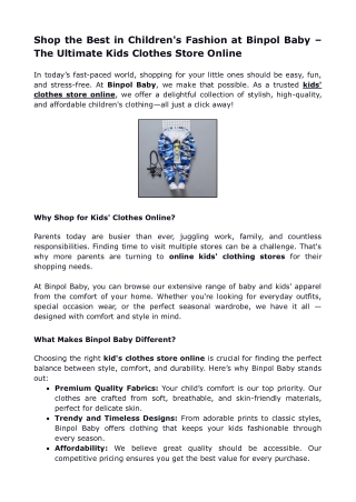 Shop the Best in Children's Fashion at Binpol Baby – The Ultimate Kids Clothes Store Online