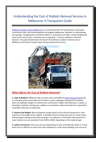 Understanding the Cost of Rubbish Removal Services in Melbourne A Transparent Guide