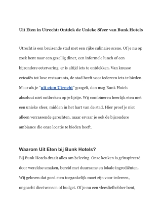 Uit Eten in Utrecht: Ontdek de Unieke Sfeer van Bunk Hotels