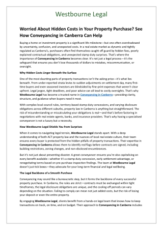 Worried About Hidden Costs in Your Property Purchase - See How Conveyancing in Canberra Can Help